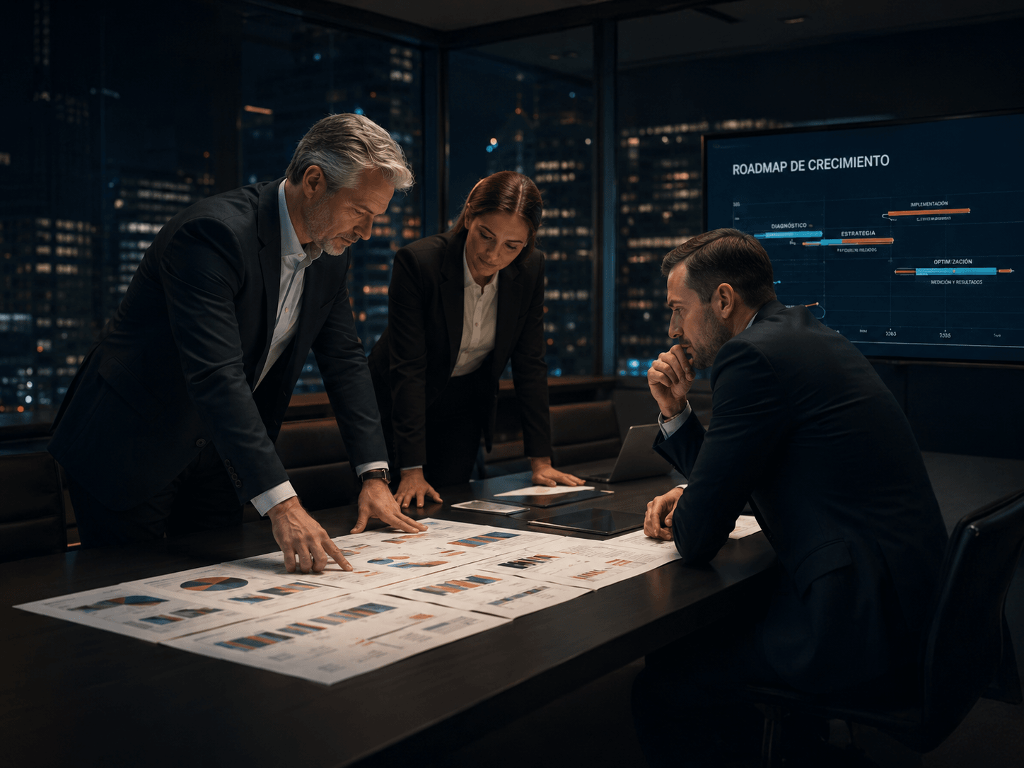 Equipo directivo revisando un roadmap de crecimiento digital