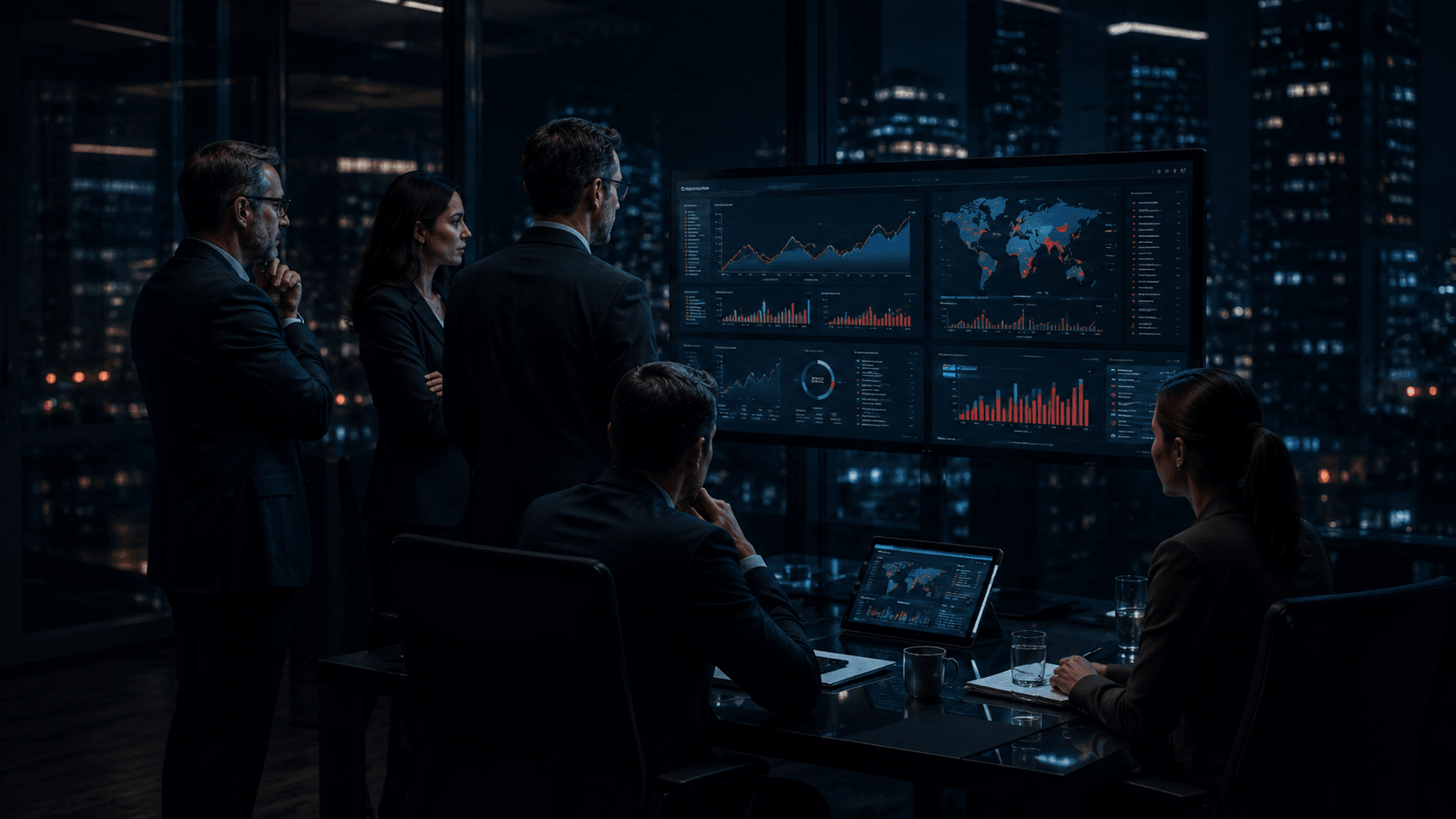 Equipo corporativo analizando presencia digital y reputación