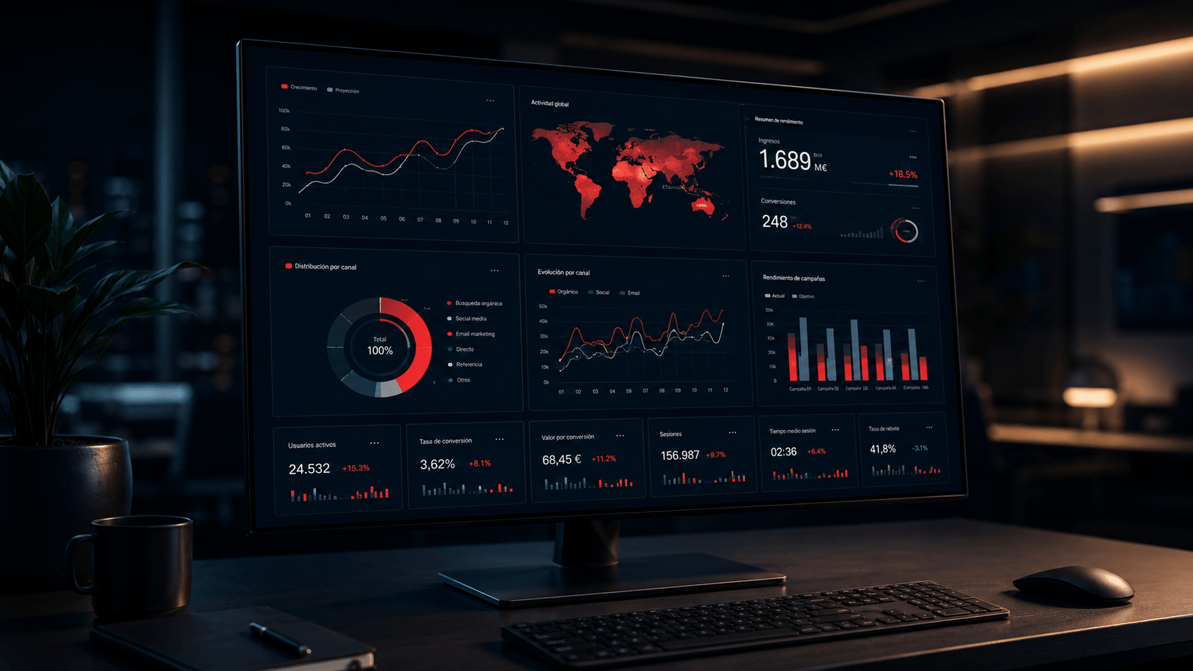 Dashboard digital de control, métricas y rendimiento