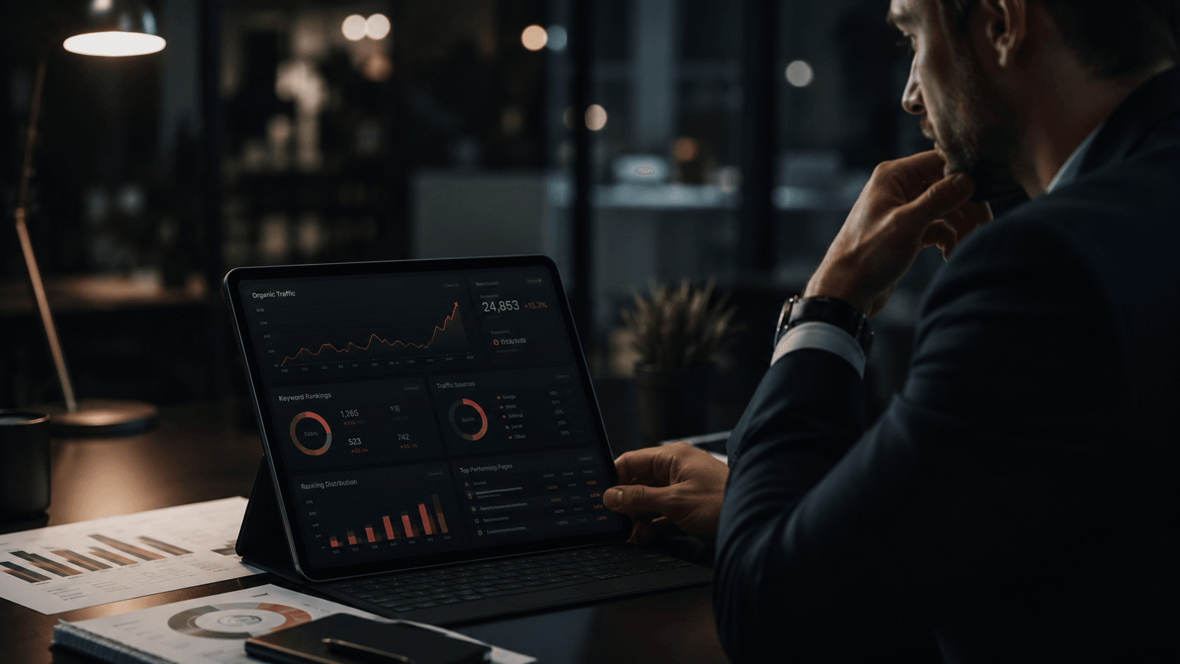 Dashboard SEO con métricas de crecimiento orgánico y reporting